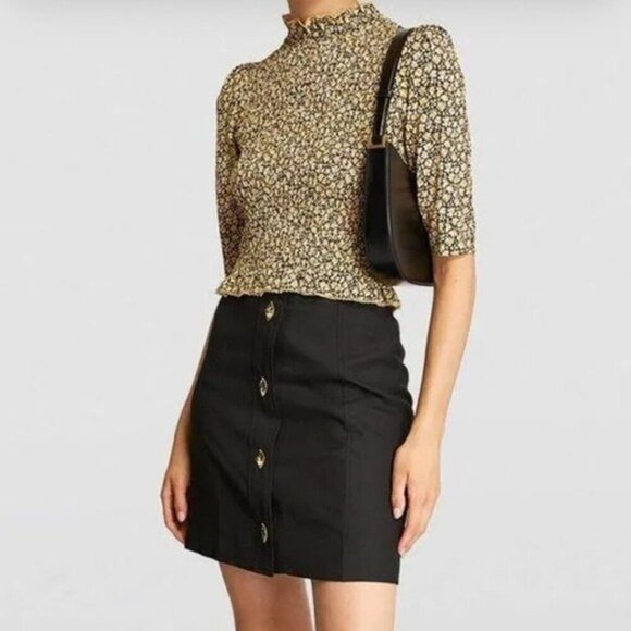 Sandro Gigi Floral-Print Smocked Crop Tee SIZE S Small - Picture 8 of 14